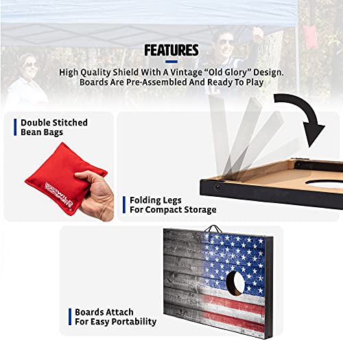 Wild Sports Stars & Stripes Cornhole Board Set with American Flag Fade Design, 2 Boards & 8 Bean Bags