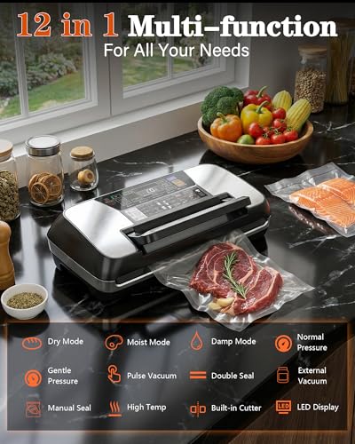 OidoZac Black 95kPa 230W Food Vacuum Sealer Machine with Double Heat Seal & Accessories