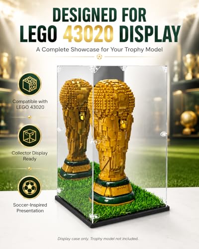 Acrylic Display Case for LEGO 43020 FIFA World Cup Trophy - 10.6 x 10.6 x 16.9 inches, Mirror Back & Turf Base