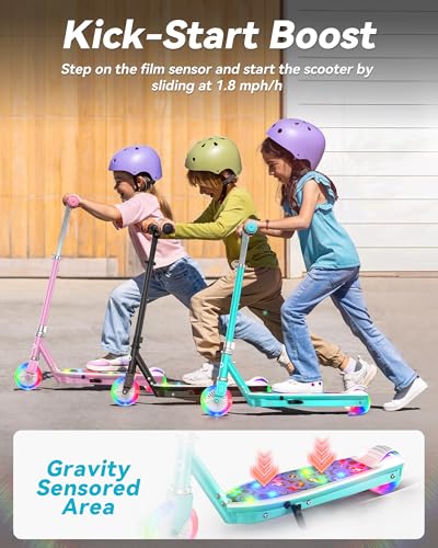 Kids Electric Scooter Gyroor KS2 Aqua Blue with LED Wheels, 5 MPH, Ages 3-8