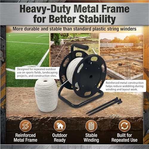 Heavy Duty String Winder Kit with 1312ft Cotton Line & Ground Stakes for Sports Field Marking