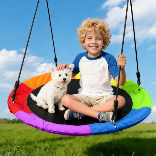 Multicolor 35-Inch Saucer Swing Set with Stand for Kids and Adults