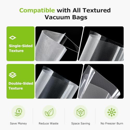 Bonsenkitchen Vacuum Sealer with Easy Handle & Silver Black Finish, 1 Roll & 10 Bags