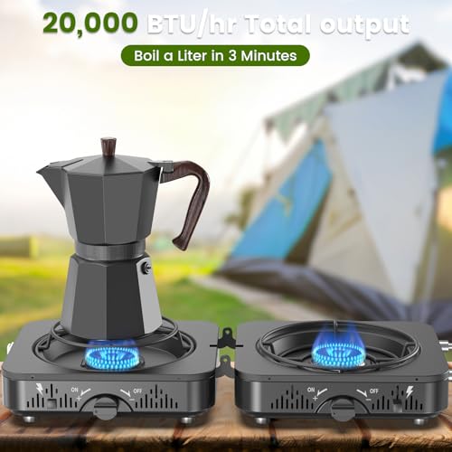 2 Burner Propane Camping Stove with Foldable Design, 20,000 BTU, Piezo Ignition & Carry Bag - Perfect for Outdoor Cooking, RV & Emergency Use - Variation 1