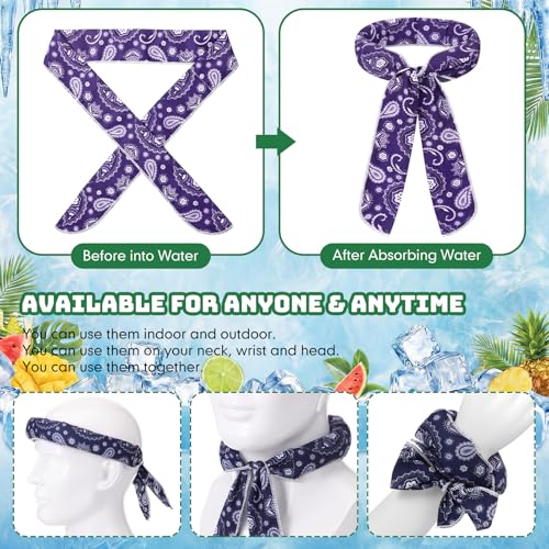 Lenwen 12 Pcs Cooling Neck Wraps Ice Cooling Scarves Summer Bandana Headband Paisley