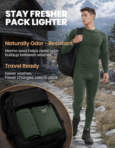 Iguana Men's Merino Wool Base Layer Long Thermal Bottoms, Large, Dark Green 190