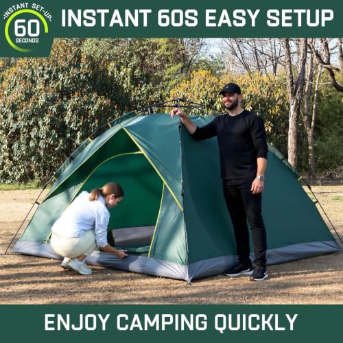 Happy Travel 3-4 Person Pop-Up Camping Tent - Dark Green, Instant Setup