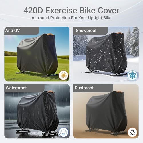 Waterproof Exercise Bike Cover for Indoor & Outdoor Use - All Weather Upright Bike Protector with Air Vent, Windproof Buckles