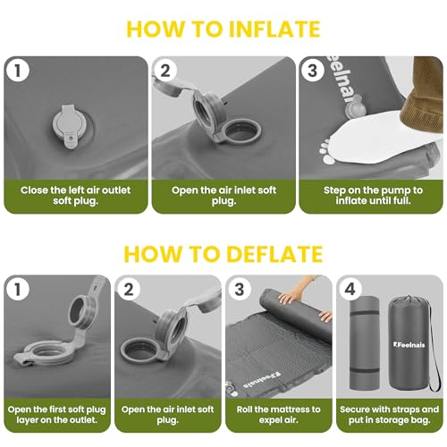 Feelnais Self-Inflating Sleeping Pad with Foot Pump - Grey, 76.8x25.6in, Lightweight Camping Mattress