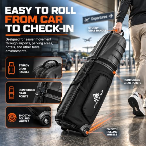 FIRED-UP Hard Top Golf Travel Bag - Collapsible Hard Shell Case with Wheels & Internal Strap