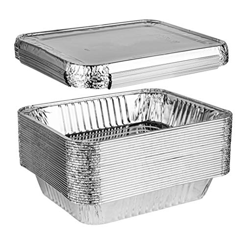 Disposable 9x13 Aluminum Foil Pans with Lids - 25 Sets, Half Size