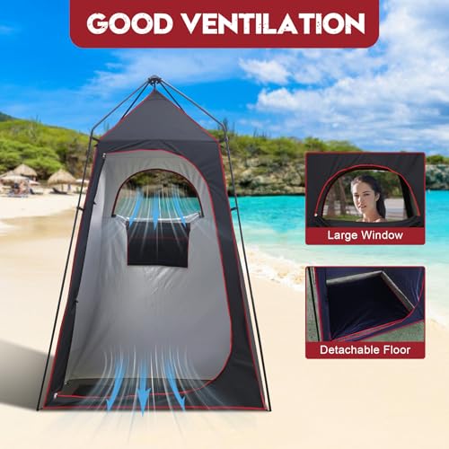 Castle Unicorn Black Camping Shower Tent with Privacy & Floor, 7.2 ft Portable Outdoor Shelter