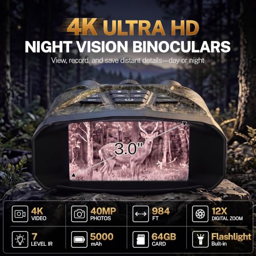 Night Vision Goggles with 4K Video 40MP Photos 12X Digital Zoom Infrared