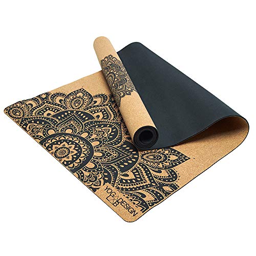 Mandala Black Cork Yoga Mat 1.5mm for Hot & Power Yoga | Eco-Friendly & Studio Quality with Carrying Strap