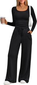 Trendy Queen 2 Piece Lounge Set - Scoop Neck Top & Wide Leg Pants with Pockets | Stylish & Comfortable