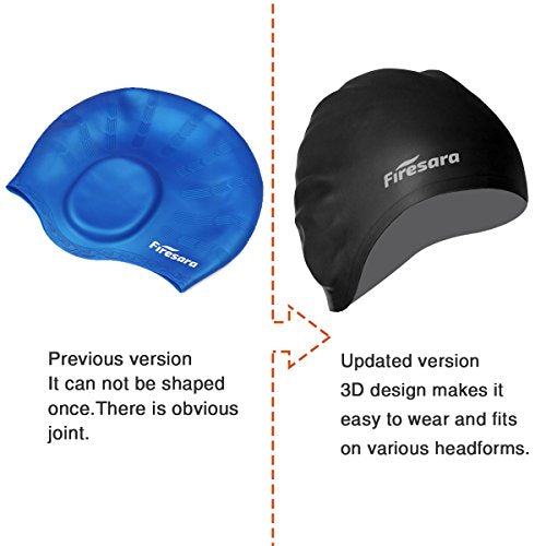 Firesara Black Swim Cap with Ear Protection and Nose Clip - Ergonomic Silicone Design for Women Kids Men