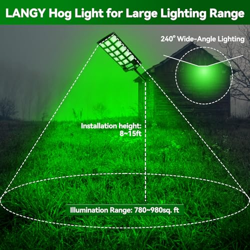 LANGY 12000LM Green Solar Hog Lights 2-Pack for Night Hunting with Remote & Bracket