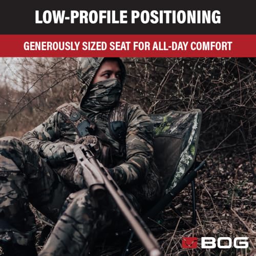 BOG Low Profile Turkey Ground Blind Chair with Rugged Aluminum Frame - Quiet Setup, Breathable Textilene Fabric, Extended Seat, Carry Bag for Hunting & Outdoors