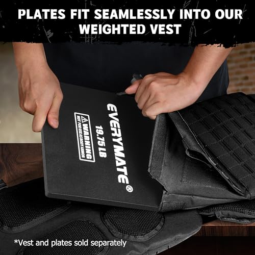 EVERYMATE 19.75LB Weighted Vest Plates - Contoured Fit for Training & WODs - Straight Pair