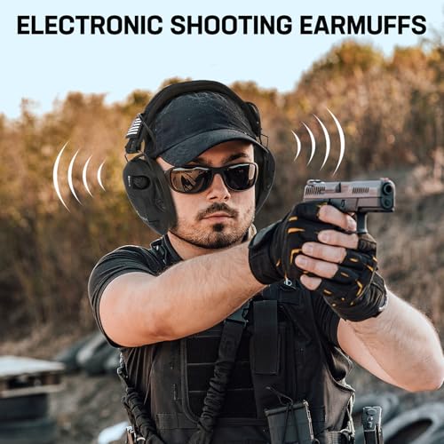 Floriogra 2 Pack Electronic Shooting Ear Protection with 5X Sound Amplification, NRR 26dB, Black & Brown