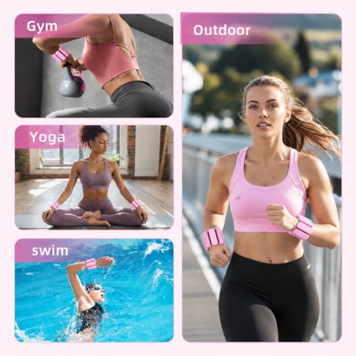 Pink Adjustable Ankle & Wrist Weights Set of 2 - 1Lb Each for Fitness