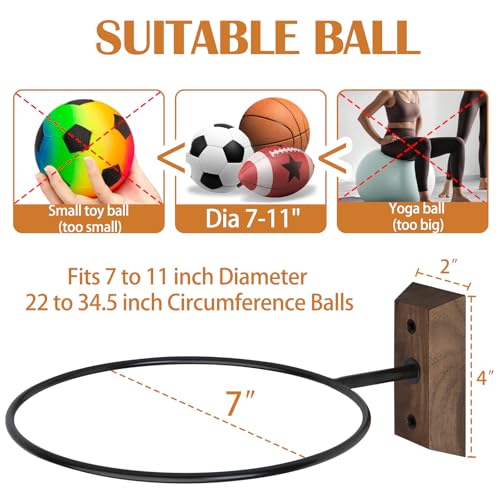 Black Walnut Basketball Wall Mount Holder - Tapered 2 Pack