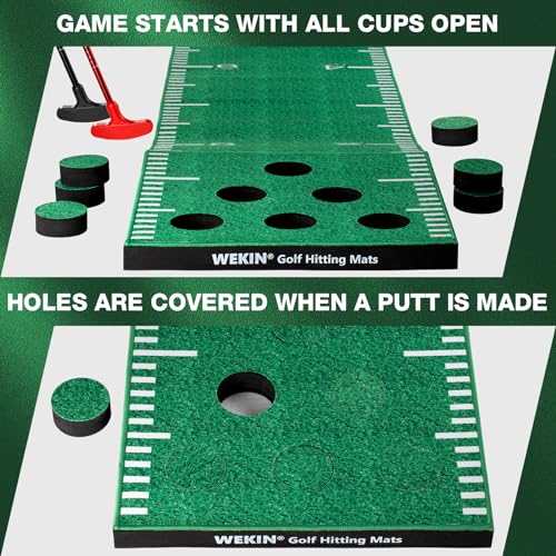 EVA Indoor Putting Green Mat with 2 Adjustable Golf Putters - Portable Practice Set