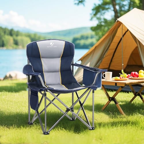 Twin Pack Oversized Folding Camping Chairs Support 450 LBS Blue - Portable Outdoor Seating