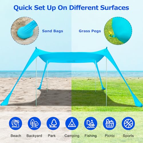 COMMOUDS Beach Tent Sun Shelter, UPF50+ Shade Canopy