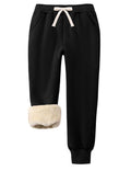 Flygo Boys Girls Fleece Pants Sherpa Lined Sweatpants Athletic Joggers Winter Warm Unisex Kids Active Pull-On Pants(Black-S)