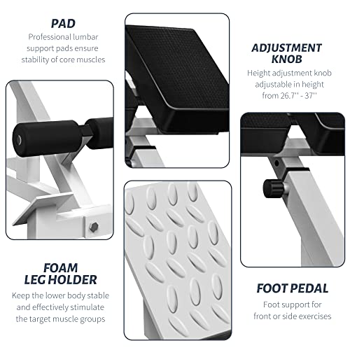 White Roman Chair Back Extension Machine, Adjustable Height & Angle
