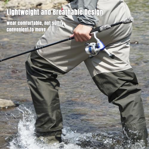 X-Large Green Waterproof Waist Waders for Men & Women - 3-Ply Breathable Fishing Pants