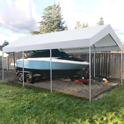10' x 20' White Waterproof Carport Canopy Cover - Replacement Top with Bungees