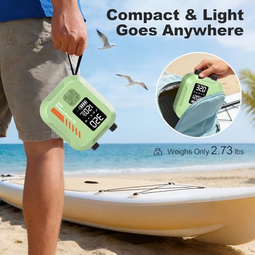 WEOLULI Electric Portable Paddle Board Pump 22 PSI with 7800mAh Battery - Green