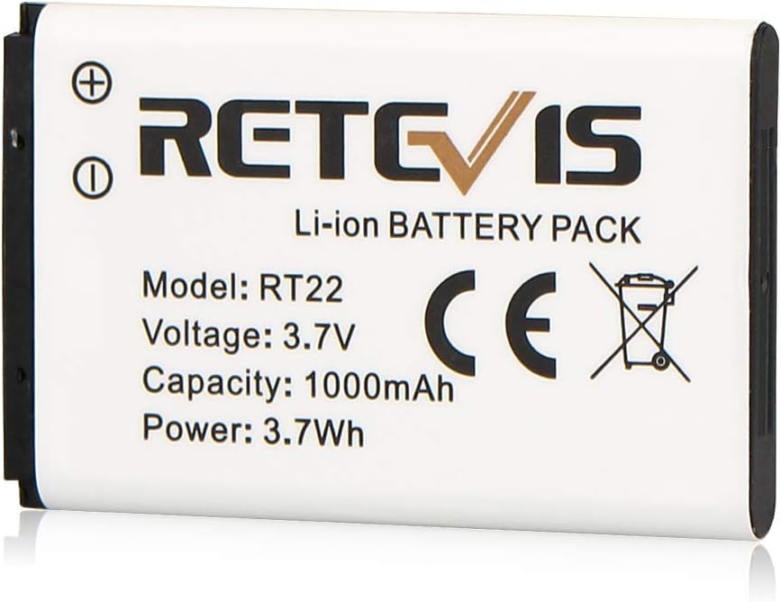 Retevis Original Li-ion Battery for RT22/RT22S/RT15/RT19 Walkie Talkies - 3.7V 1000mAh (2 Pack)