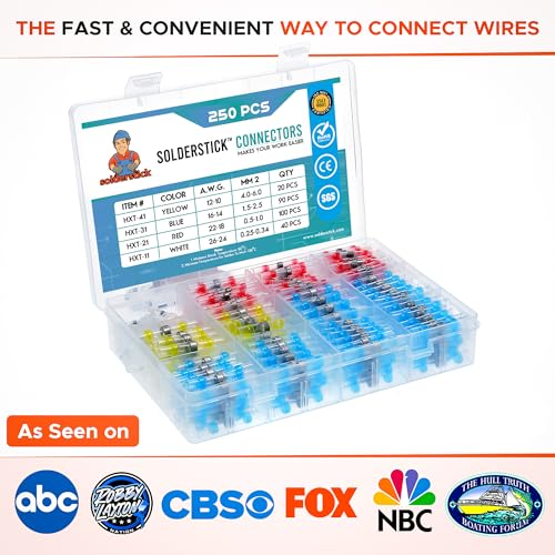 Solderstick Waterproof Heat Shrink Wire Connectors Kit 250 Pieces, 4 Sizes