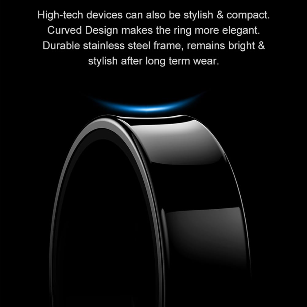 SM SEVENMORE Curved Design Smart Ring Fitness Tracker, Gesture Remote Control Activity Sport Record Sleep Quality Heart Rate SpO2 Skin Temperature Monitoring (Black, #9)