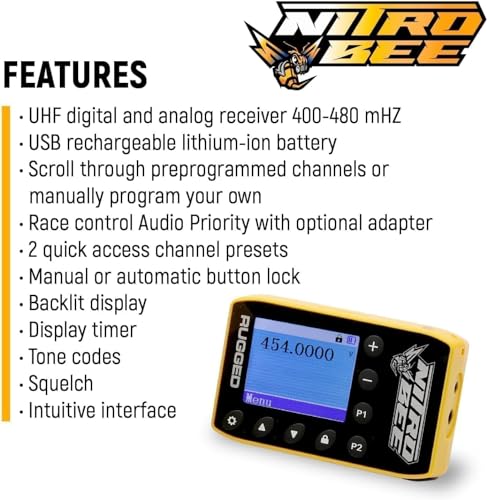 UHF Race Receiver with Stereo Earbuds - Rugged Radios Nitro Bee Xtreme