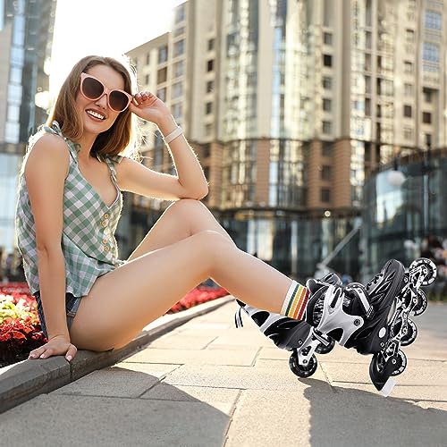METROLLER Adjustable Inline Skates for Kids & Adults, Black XL (7-10 US) with Illuminated Wheels