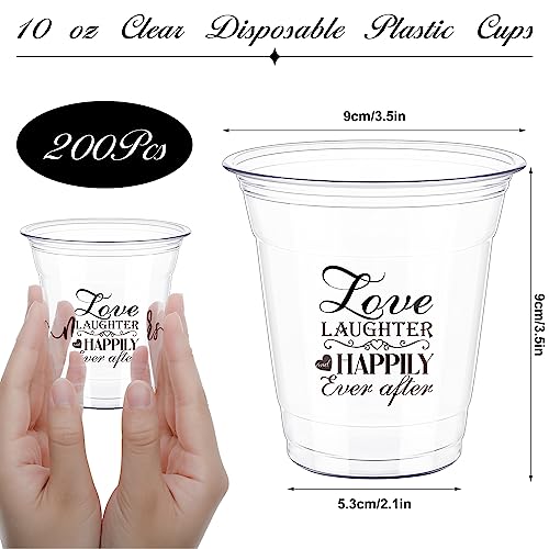 200 Pack Disposable Plastic Cups 10oz for Weddings & Parties - Love Laughter Variation