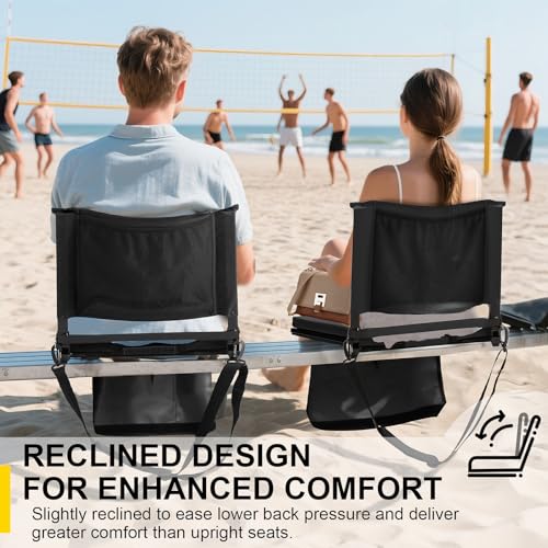 Black 2-Pack Stadium Seats with Back Support, Cushions & Storage