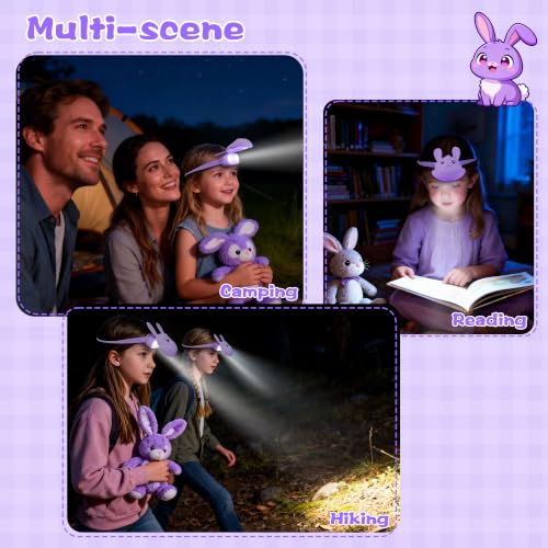 Kids Rabbit Headlamp Rechargeable with 3 Brightness Levels & Flash Modes - Style-Rabbit