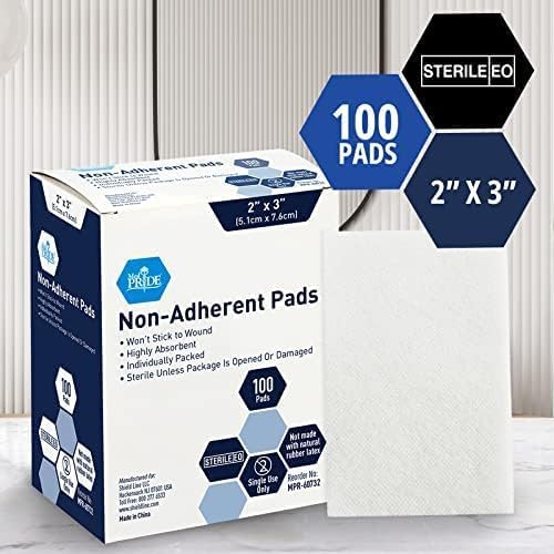 Med Pride Sterile Non-Stick Wound Pads - Highly Absorbent & Painless Removal | 2x3 Inch (Pack of 100)