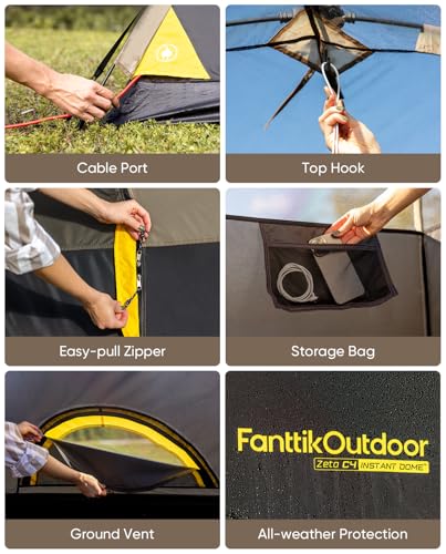 FanttikOutdoor Zeta C2/3/4 Camping Tent 9x7ft, 2/3/4 Person Instant Dome Tent Waterproof