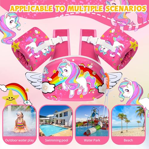 Unicorn Pink Toddler Swim Vest with Arm Floaties - Water Safety for Kids 2-7 Years