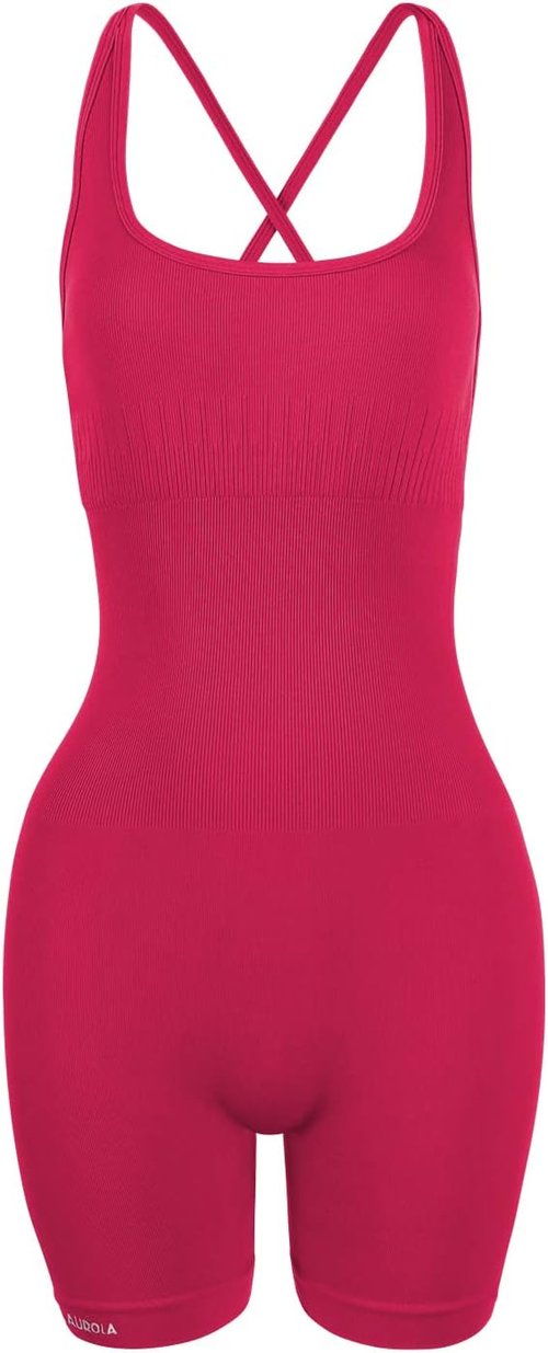 AUROLA Strappy Workout Romper - Seamless One-Piece Jumpsuit with Tummy Control & Padded Sports Bra
