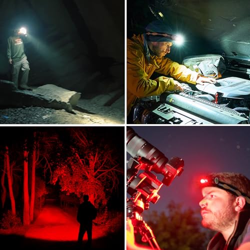 Rechargeable LED Headlamp with Red Light 500 Lumens Waterproof Camping Light