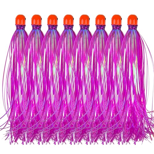 Purple 8pcs Fishing Mylar Skirt Trolling Lures 5.2in 3/8 oz Offshore