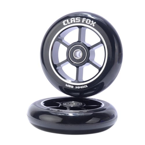 CLAS FOX 100/110mm One Pair Pro Stunt Scooter Wheels with ABEC-9 Bearings CNC Metal Core (2pcs)（Black-Black）