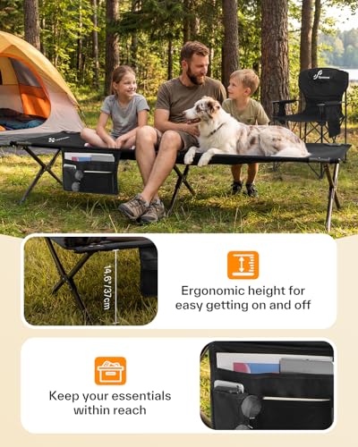 Sportneer Black Camping Cot Bed 78.3" x 28.7" x 14.6" with Side Pockets & Storage Bag